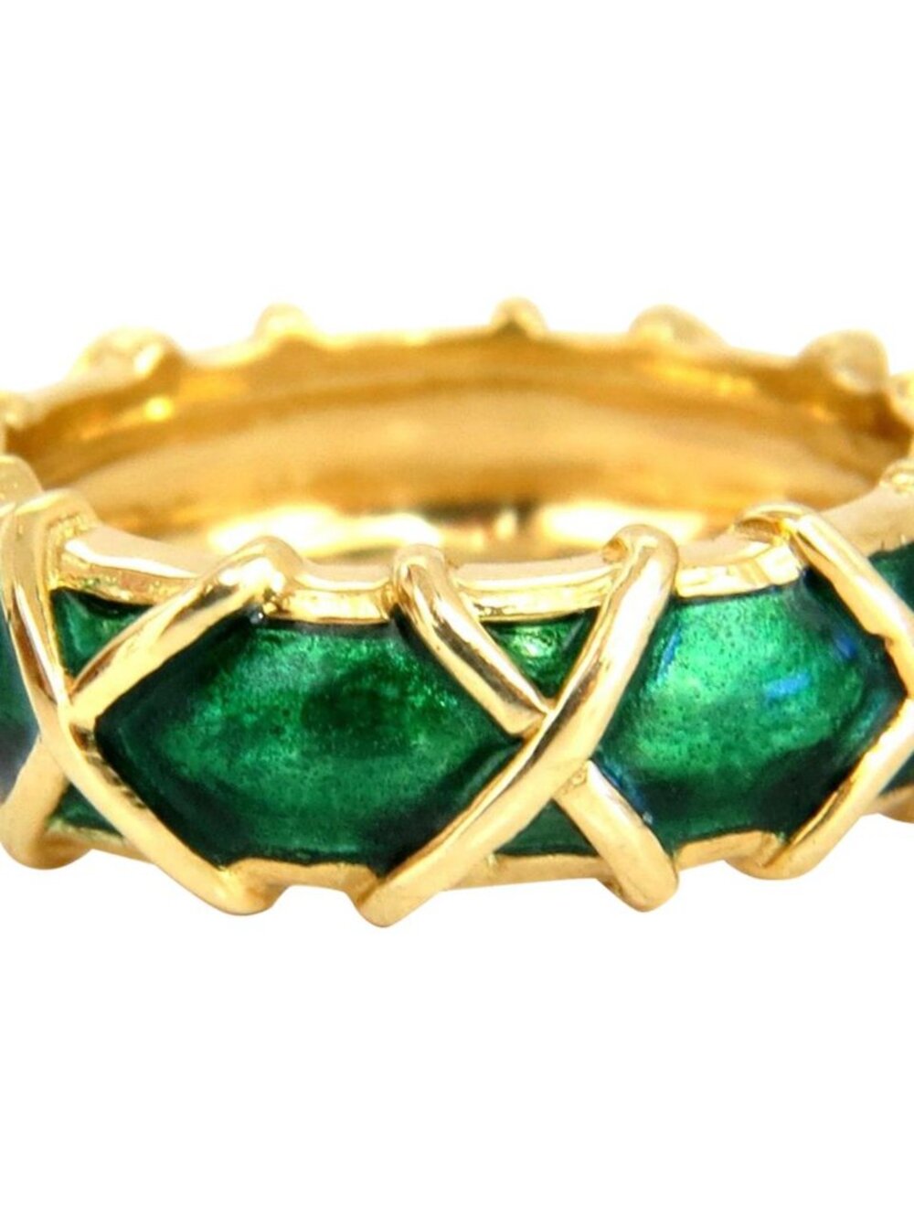 Vintage 18 Karat Gold Eternity X Green Enamel Ring 45441*